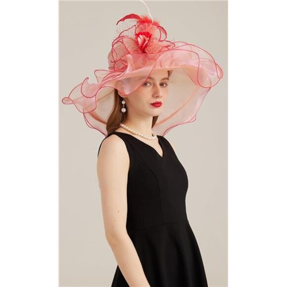 Women's Kentucky Derby Church Dress Hat 10-pink Orange - Picture 5 of 7